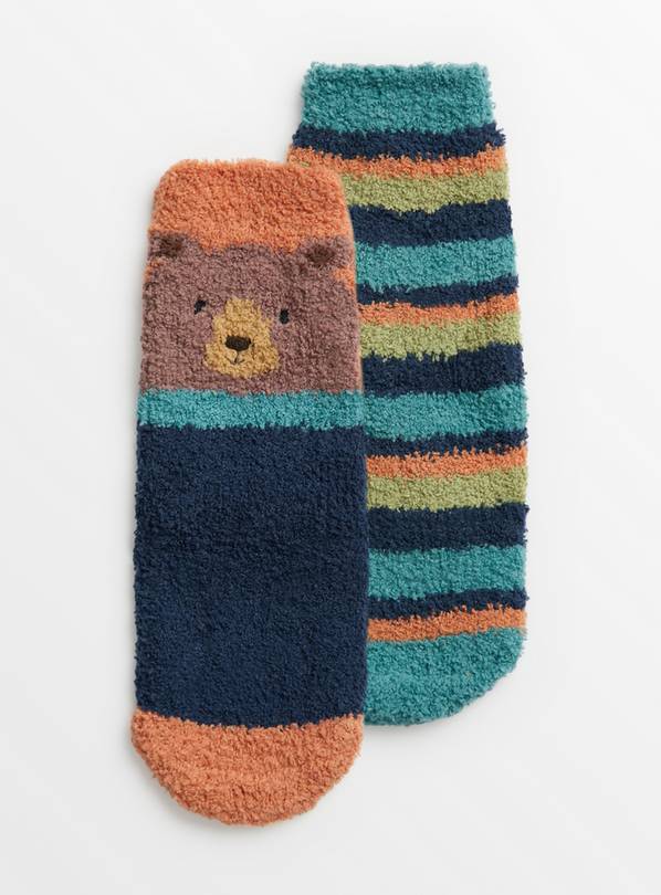 Stripy & Bear Cosy Socks 2 Pack 12.5-3.5
